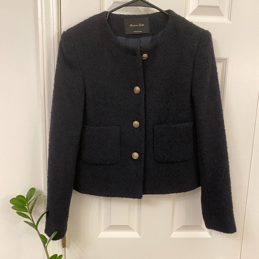 NWT Massimo Dutti Navy Blue Boucle Lady Jacket